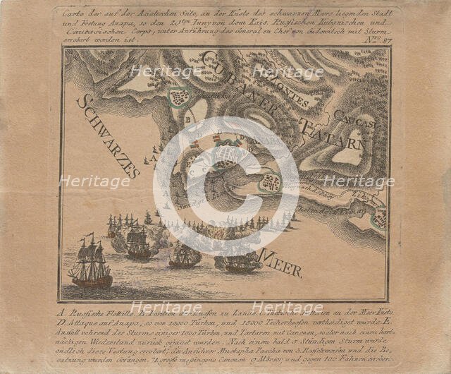 Map of the capture of the sea fortress Anapa by Russian troops on the Black Sea in June 1791, 1791. Creator: Anonymous.