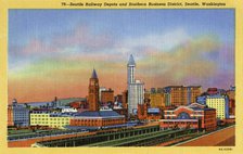 Railway depots and southern business district, Seattle, Washington, USA, 1936. Artist: Unknown