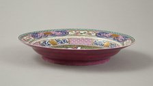 European copy of Ruby-backed eggshell famille-rose seven bordered dish, 20th century.  Artist: Unknown.