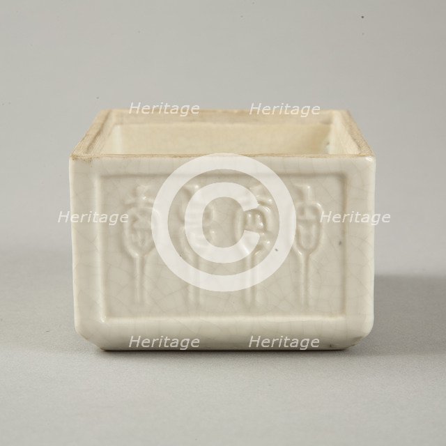 Soft paste rectangular vessel with characters in relief, early 19th century. Artist: Unknown.