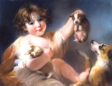 Child with Puppies, 1797. Creator: Unknown.