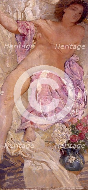 Nude with flowers, 1910. Creator: De Carolis, Adolfo (1874-1928).
