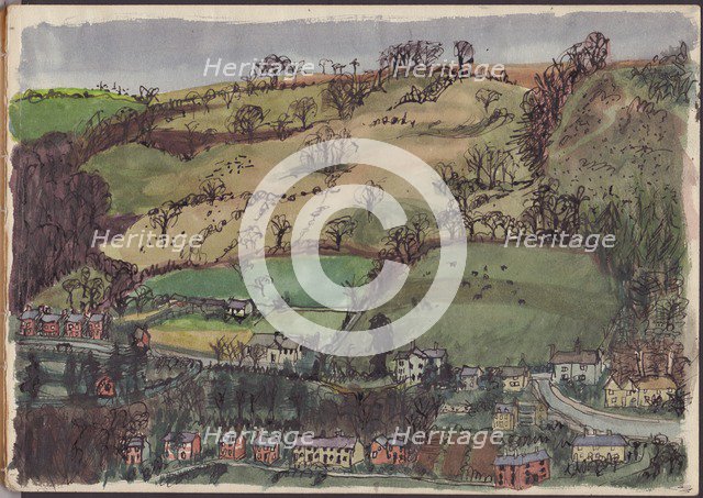 Village and fields, c1950. Creator: Shirley Markham.