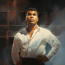 AI IMAGE - Portrait of Muhammad Ali standing in a boxing ring, 1960s, (2023). Creator: Heritage Images.