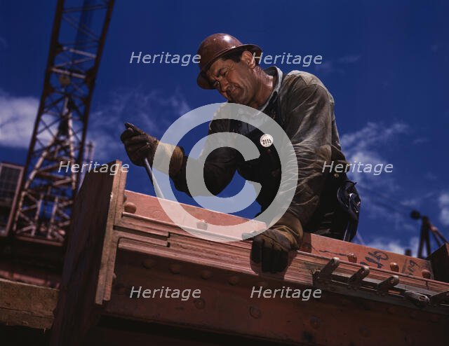 Big Pete Ramagos, rigger at work on dam (TVA) Douglas Dam, Tenn., 1942. Creator: Alfred T Palmer.