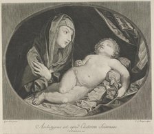 The Virgin with arms crossed over her chest looking at the sleeping infant Christ, in..., 1770-1834. Creator: Ephraim Gottlieb Krüger.