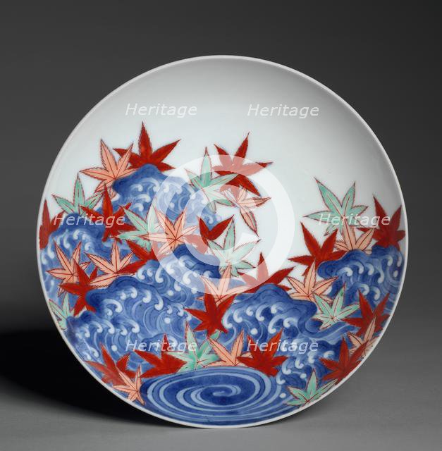 Dish with Maple Leaves in Waves, c. 1688-1716. Creator: Unknown.