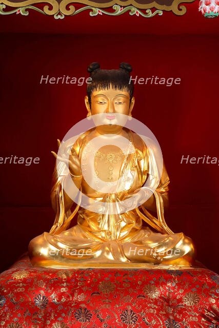 Wooden Seated Child Manjusri Statue (Munsu Bosal). National Treasure No 221, 15th century. Creator: The Oriental Applied Arts ().