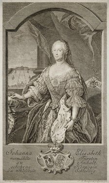 Portrait of Johanna-Elizabeth, Electress of Anhalt-Zerbst (1712-1760), Mother of Catherine II, 1756. Creator: Bernigeroth, Johann Martin (1713-1767).