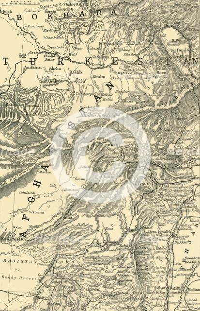 'Map Indicating General Roberts's Route to Kabul...and the British and Russian Boundaries', 1901.  Creator: Unknown.