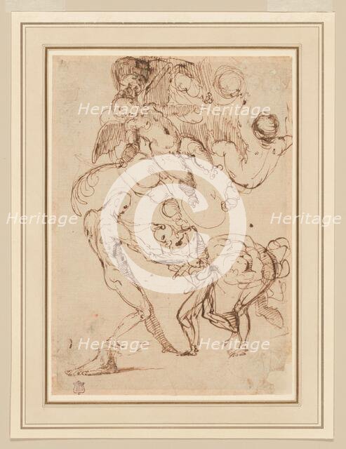 A Study of Bound Male Figures being Manhandled, and Various Putti, One Holding a Palm..., n.d. Creator: Unknown.