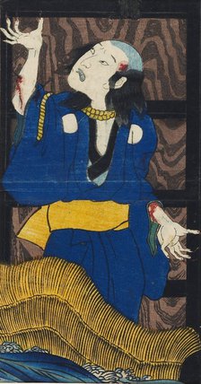 Woodblock print - scene from  the play Yotsu-ya kaidan (The story of Oiwa and Tamiya Iemon). Artist: Utagawa Kuniyoshi.