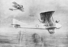 Three-seated aeroplane on a photographic mission, protected by a Spad fighter aircraft, 1918 (1926).Artist: Etienne Cournault