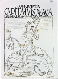 Captain Luis de Avalos killing an Inca, illustration from the book 'Nueva Crónica y Buen Gobierno…