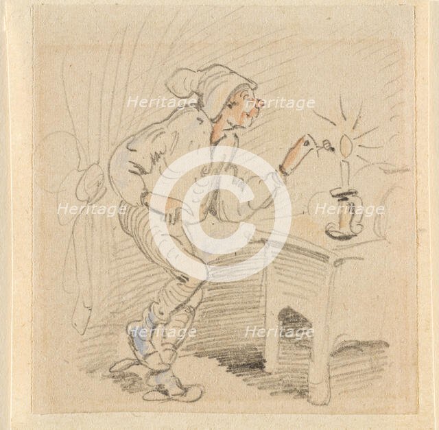 The disturbed but happily regained night's rest, (The Flea); 17, 1862. Creator: Wilhelm Busch.