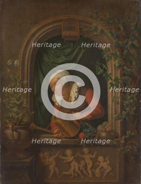 Woman Watering a Plant, 1720-1771. Creator: Louis de Moni.