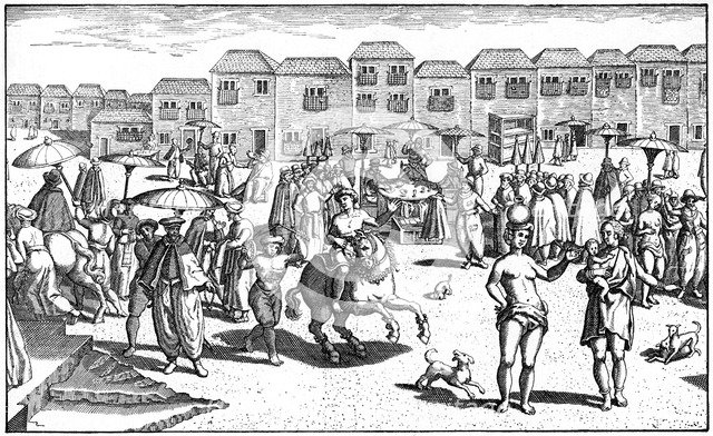 Market in Goa, India, 1599. Artist: Unknown
