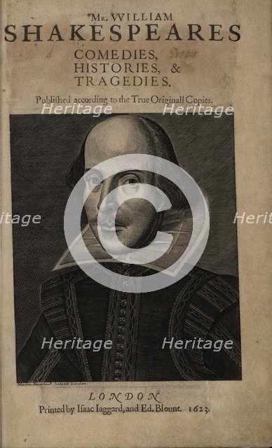 Title page of the First Shakespeare's Folio, 1623. Artist: Droeshout, Martin (ca. 1601-ca. 1650)