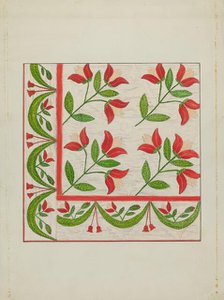 Quilt - Appliqued in Bellflower Design, c. 1937. Creator: Margaret Linsley.