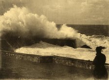 'Biarritz - Effet de vague a la digue du Rocher de la Vierge, c1930. Creator: Unknown.
