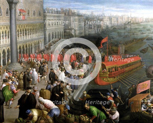  'The Riva Degli Schiavoni in Venice', detail, commercial activity and clothing in Venice.