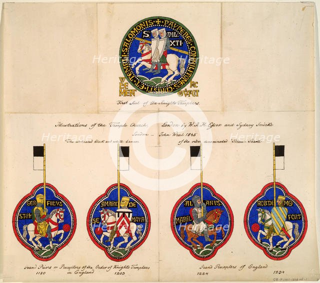 Knights Templar Seals of 1180, 1203, 1224, 1234, 1845. Artist: Essex, Richard Hamilton (1802-1855)