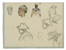 Sketches of Figures and Foliage (recto); Profile of Charles Laval with Palm Tree and Other..., 1887. Creator: Paul Gauguin.
