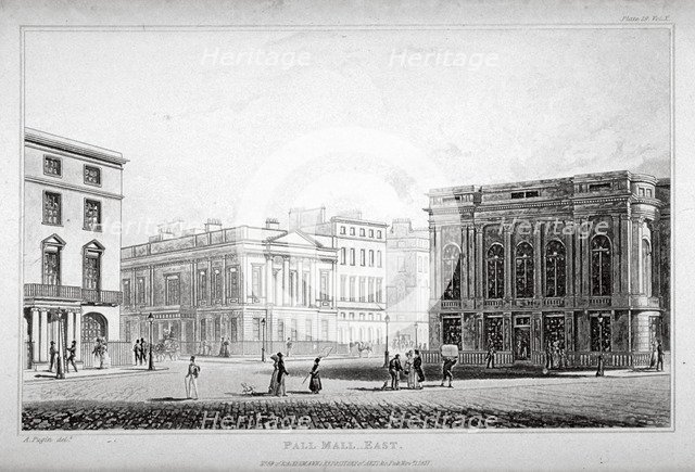 View of Pall Mall East, Westminster, London, 1827. Artist: Anon