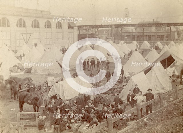 Camp of troops from Fort Sheridan at the Coliseum, Chicago, Illinois, USA, 15th May, 1897. Artist: Unknown
