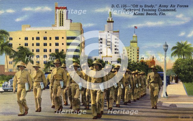 'Off to Study, Army Air Forces Technical Training Command, Miami Beach, Florida', USA, 1942. Artist: Unknown