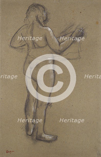 Nude Woman drying herself with a Towel, seen from behind, late 19th century. Artist: Edgar Degas.