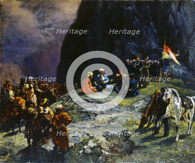 'The Meeting of General Klüke von Klügenau and Imam Shamil in 1837', 1849.  Artist: Grigory Gagarin