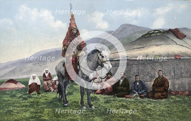 Kazakh Woman in Wedding Clothes on a Horse, 1911-1913. Creator: Sergei Ivanovich Borisov.