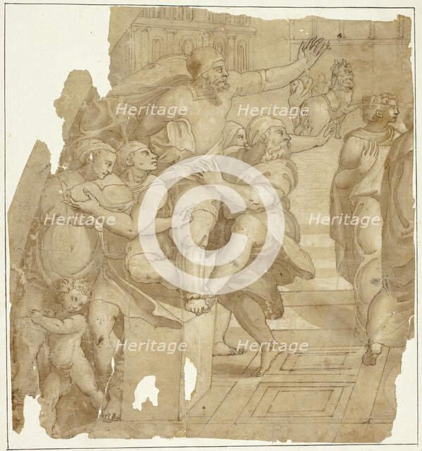 Fragment of a Composition with People Gesturing and Horses in the Background, n.d. Creator: Unknown.