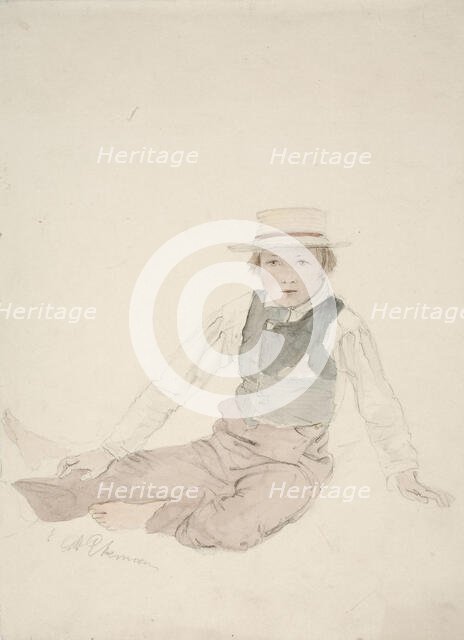 Seated boy, Norrby-Kalle, 1853. Creator: Karl Anders Ekman.