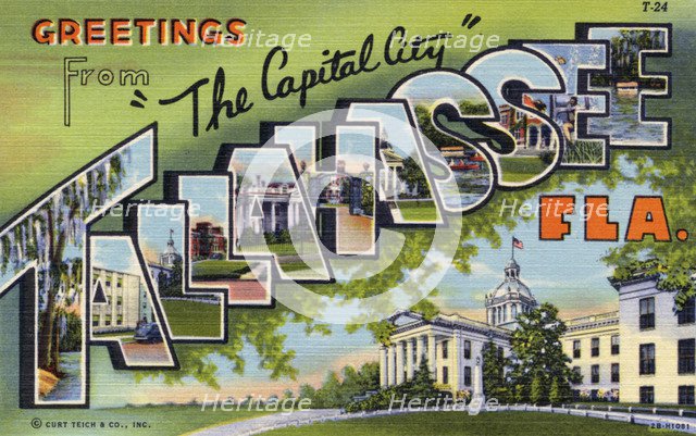 'Greetings from the Capital City, Tallahassee, Florida', postcard, 1942. Artist: Unknown