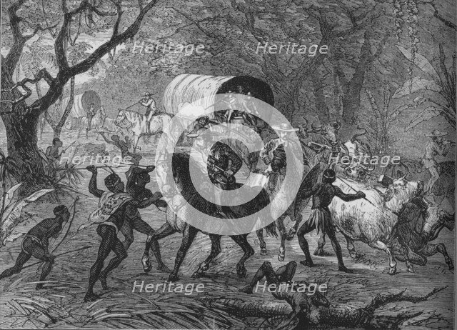 'Kaffir Attack on an English Convoy', c1880. Artist: Unknown.