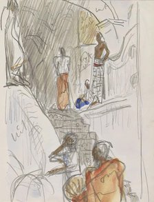 Indians at a temple staircase, 1924-1925. Creator: Marius Bauer.