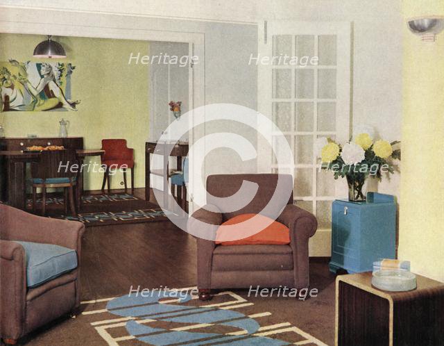 'Dining-room and lounge in a reconstructed London apartment for Mrs. Harry Ewbank at Bryanston Court Creator: Unknown.