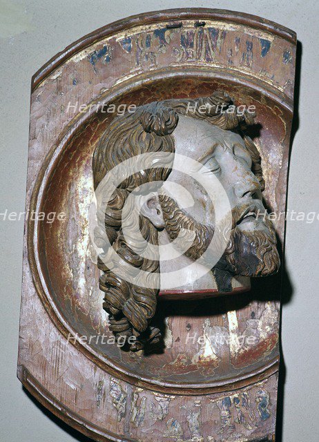 Woodcarving of the head of John the Baptist. Artist: Unknown