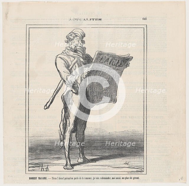 Robert Macaire: Well, well, it seems he's allowed to return! Maybe I should ap..., October 19, 1871. Creator: Honore Daumier.