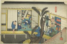 Akasaka: Waitresses at an Inn (Akasaka, ryosha shofu no zu), from the series "Fifty..., c. 1833/34. Creator: Ando Hiroshige.