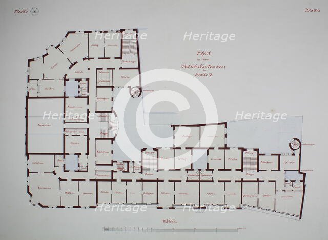 Rathskeller Neubau, Halle (Saale), Saxony-Anhalt, Germany, Third Floor Plan, c. 1887. Creator: Peter Joseph Weber.