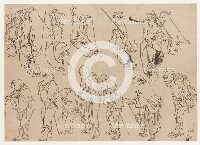Studies of lame pilgrims, Edo period, 19th century. Creator: Hokusai.