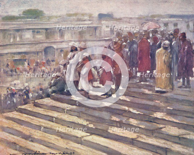 'On the Steps of the Jumma Masjid', 1903. Artist: Mortimer L Menpes.