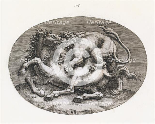 Speculum Romanae Magnificentiae: Lion Attacking a Horse, c1540-80. Creator: Adamo Scultori.