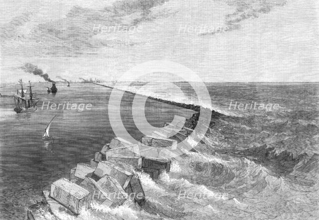 The Isthmus of Suez Maritime Canal: breakwater at Port Said, and Mediterranean entrance..., 1869. Creator: Unknown.