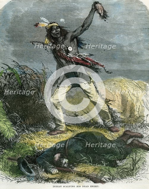 'Indian scalping his dead enemy', 19th century. Artist: Unknown