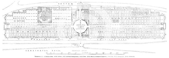 Ground Plan of the Building for the Great Industrial Exhibition, to be erected in Hyde-Park, 1850. Creator: Unknown.