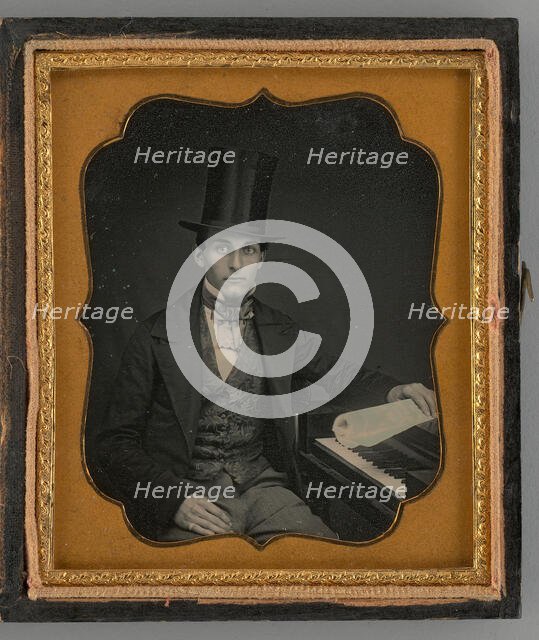 Untitled (Portrait of a Seated Man with a Top Hat), 1855. Creator: Unknown.